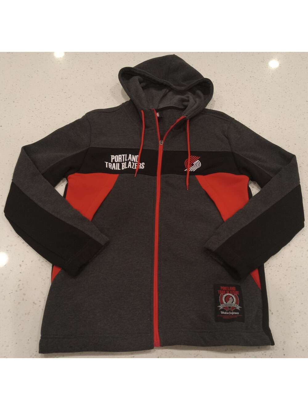 NBA Portland Trail Blazers Hoodie Mens Small Gray Black Red Full Zip Patch NWT S
